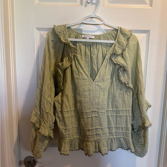 Anthropologie Women's Green Ruffled Blouse love the label size S - Picture 3 of 7